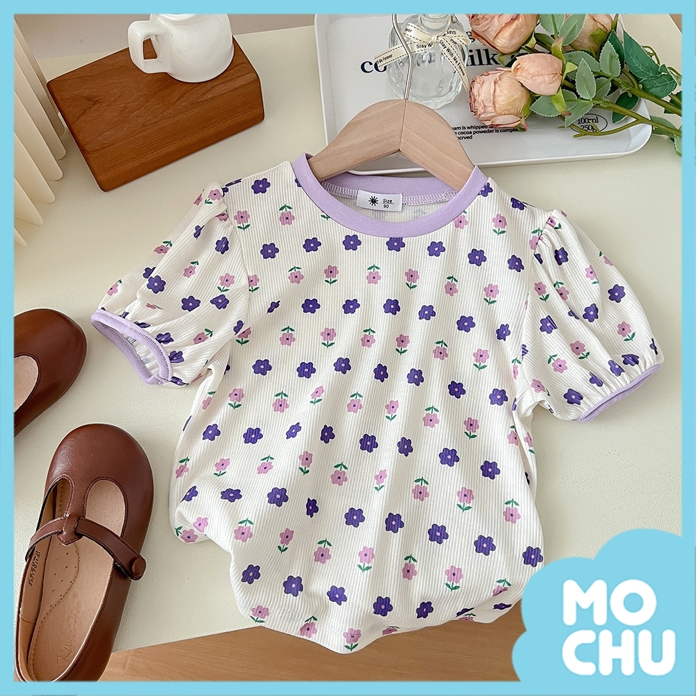 紫色小花朵花苞短袖上衣