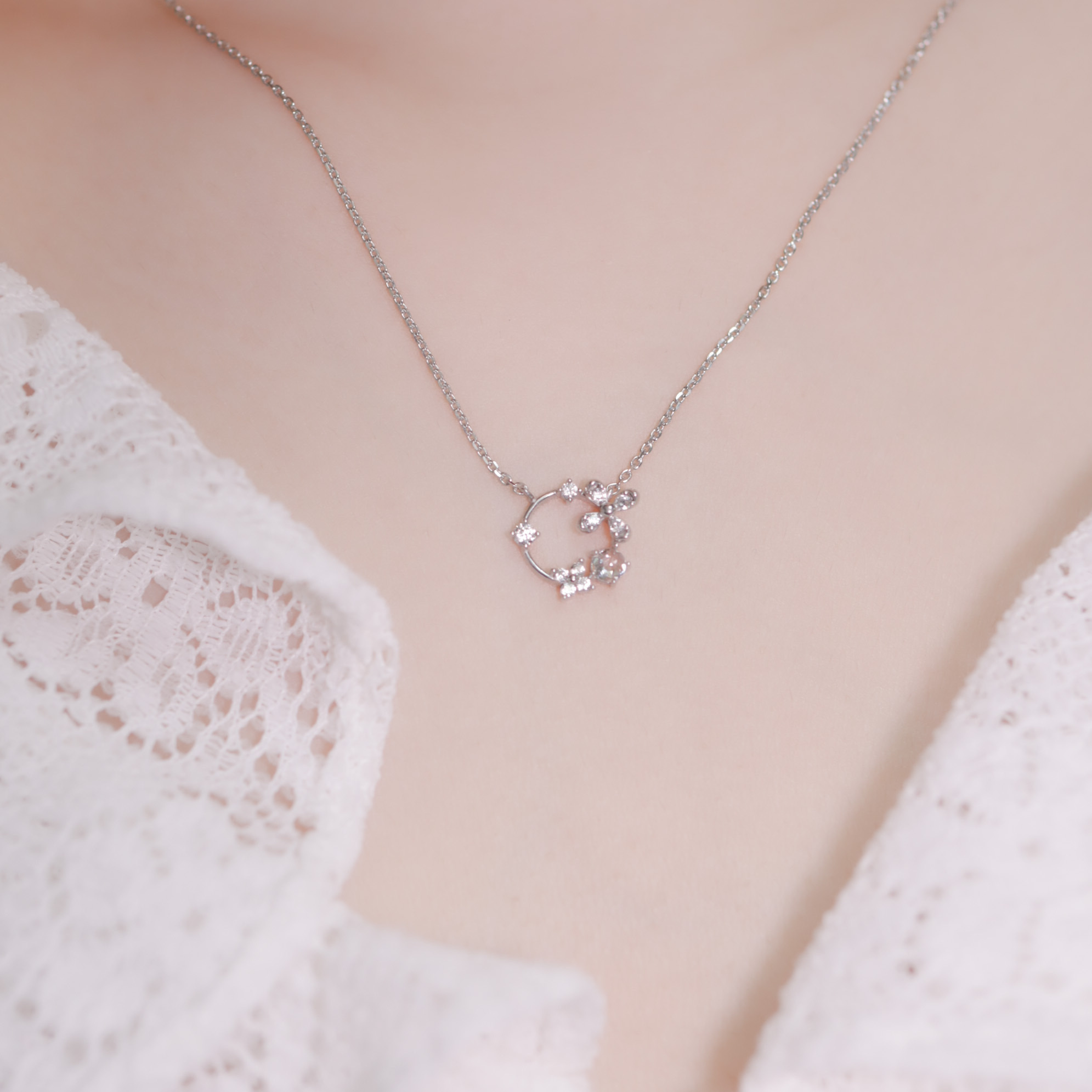 | 925 Silver・ White Gold ・Rose Gold| Snowy Flowers Necklace  | NE0557 |