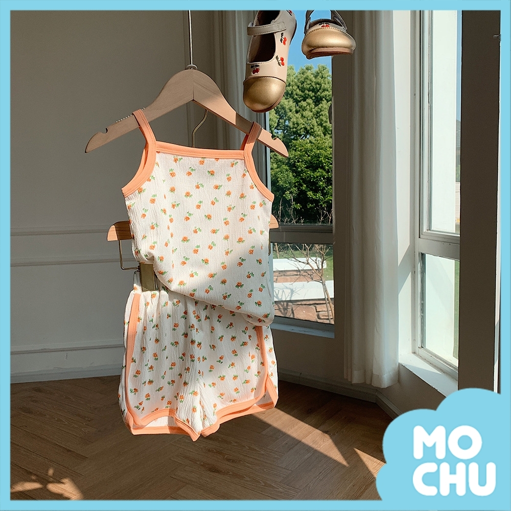 橘色小花花吊帶背心套裝
