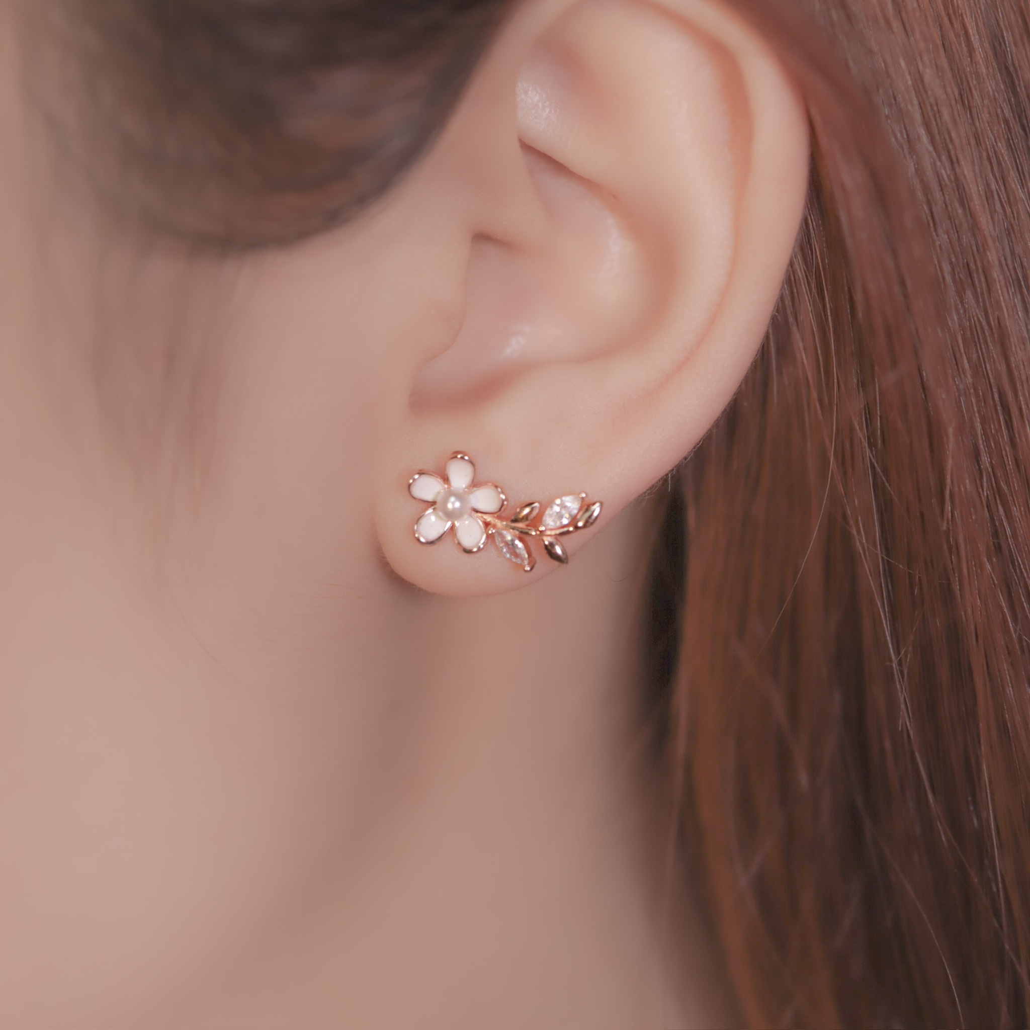 | 925純銀・白金・ 玫瑰金・珍珠 | 花氛耳環 (銀/玫瑰金) | EA0655 |