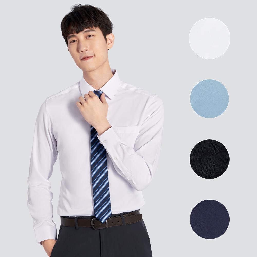 修身彈性長袖襯衫-四色