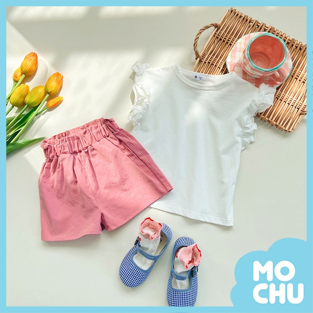 (130cm現貨)糖果色飛袖花苞短褲兩件套
