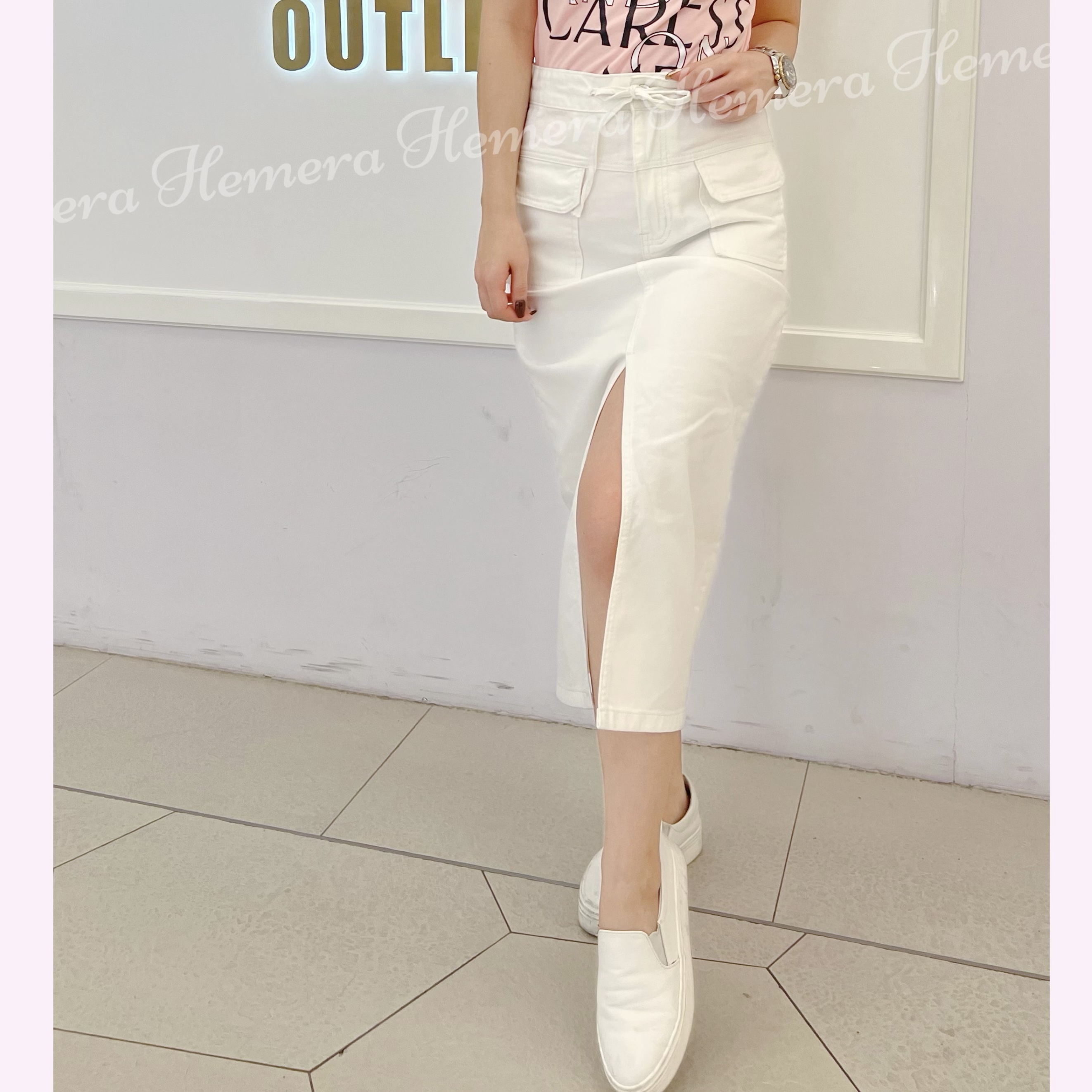 SK23W0619 綁帶中開叉牛仔裙