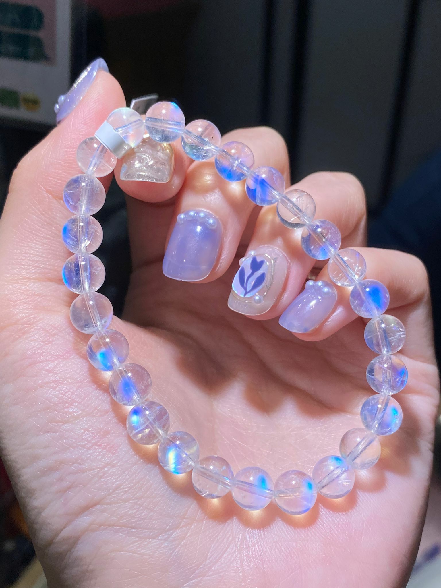 7-7.3mm(A)高質藍光玻璃體月亮石(印度料)