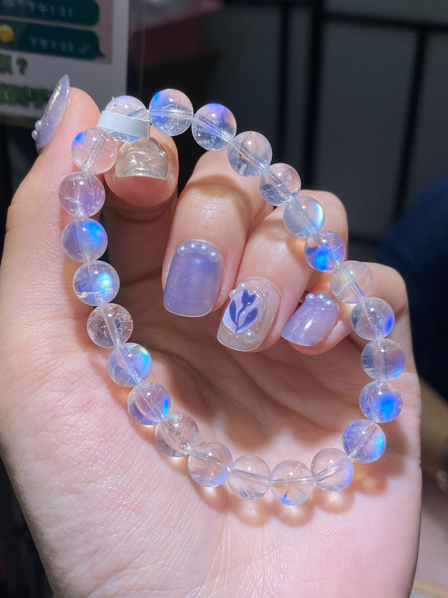 7.5-7.8mm(A)高質藍光玻璃體月亮石(印度料)