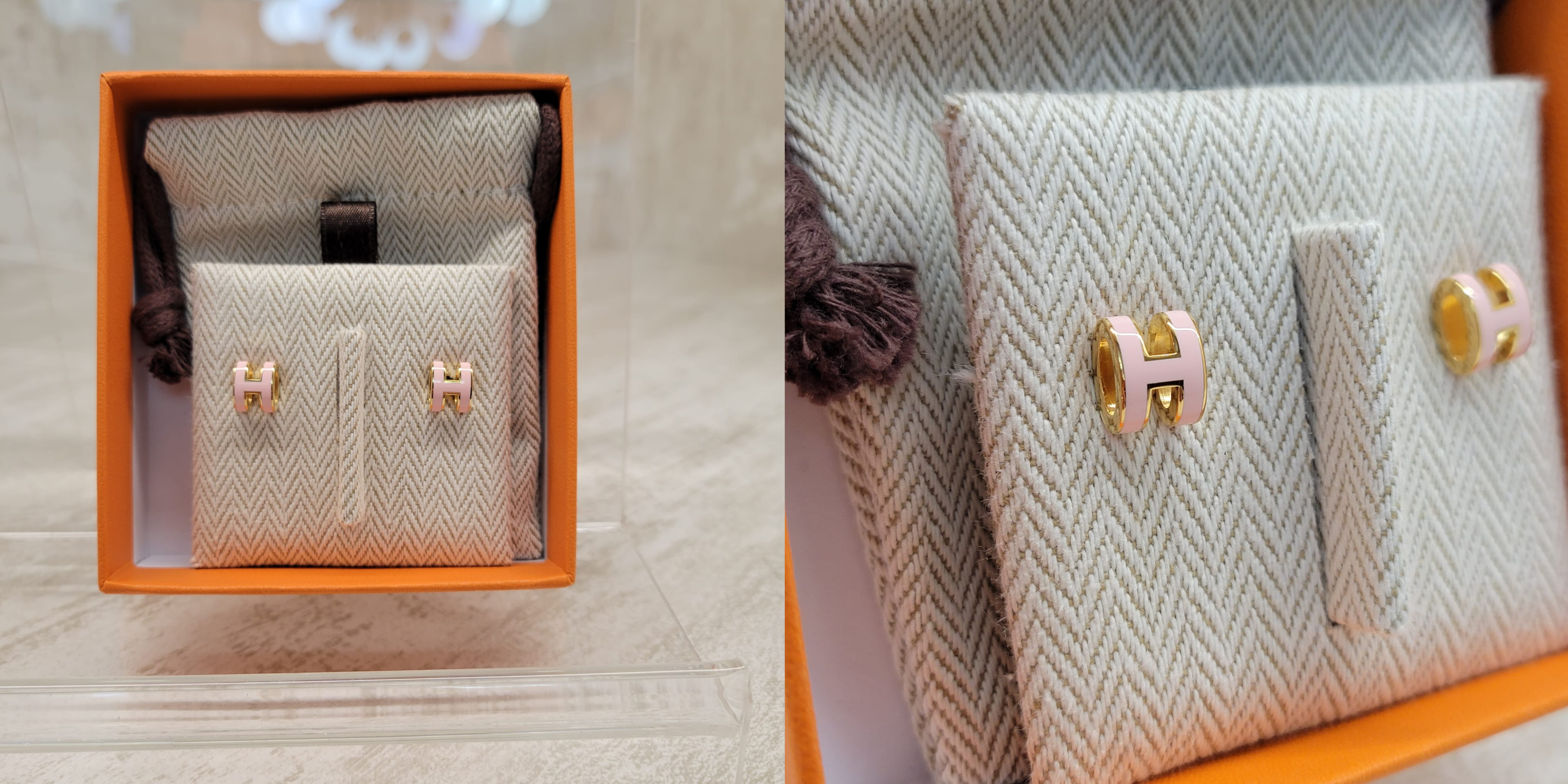 Hermes mini pop h earrings rose dragée F (gold) 耳環 淺粉 /金