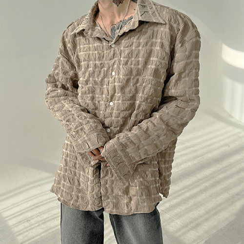 雪紡褶皺格紋襯衫