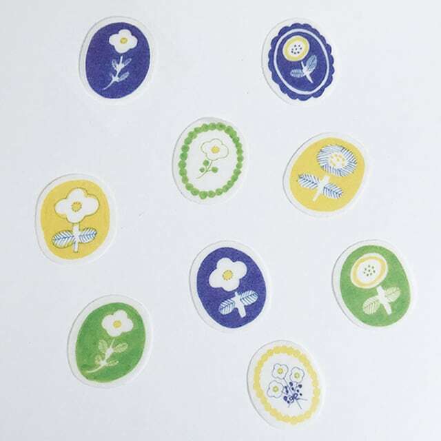 Kurogoma 藍色花朵 54枚 和紙貼紙包 ｜日本PAPIER PLATZ
