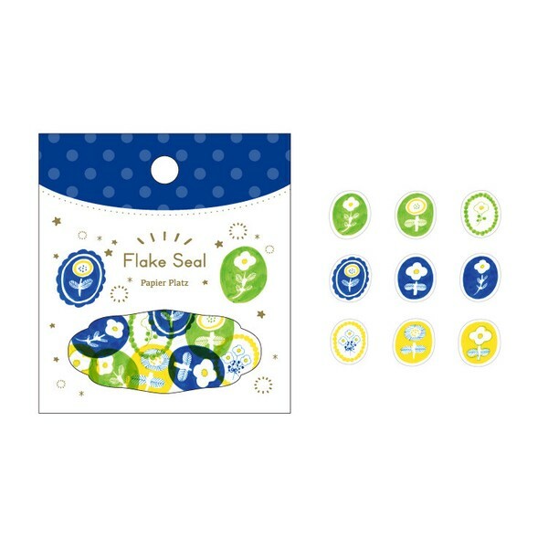 Kurogoma 藍色花朵 54枚 和紙貼紙包 ｜日本PAPIER PLATZ