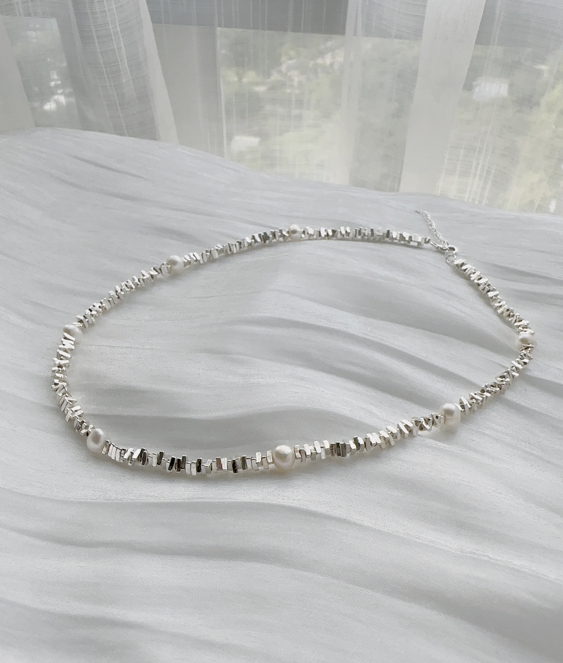 925 SERIES - SQUARE CHARMS & PEARL NECKLACE