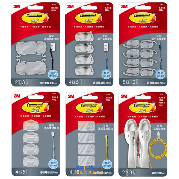 3M 台灣 Command 無痕透明電線掛鉤 系列
