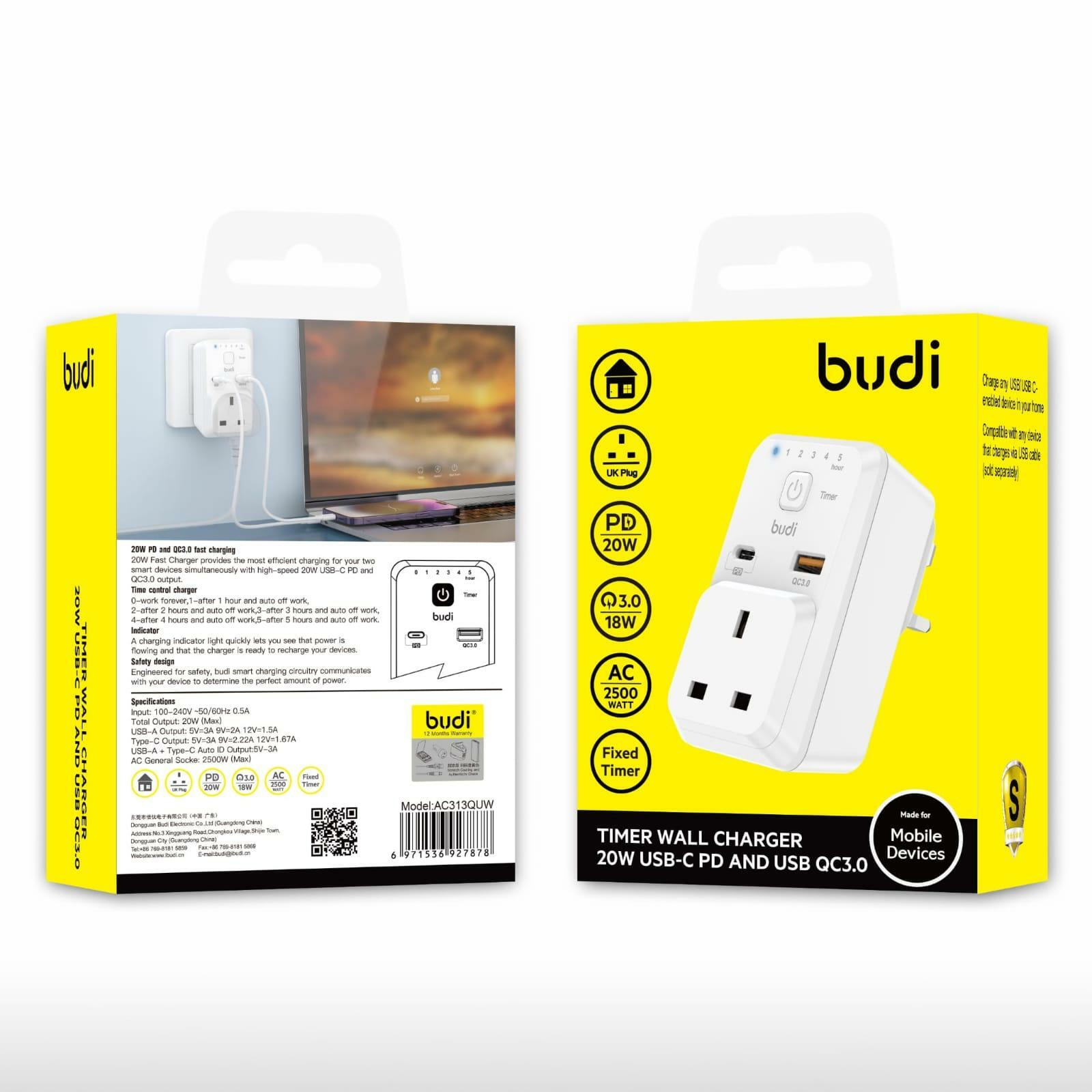 【現貨】Budi Timer Wall Charger 20w