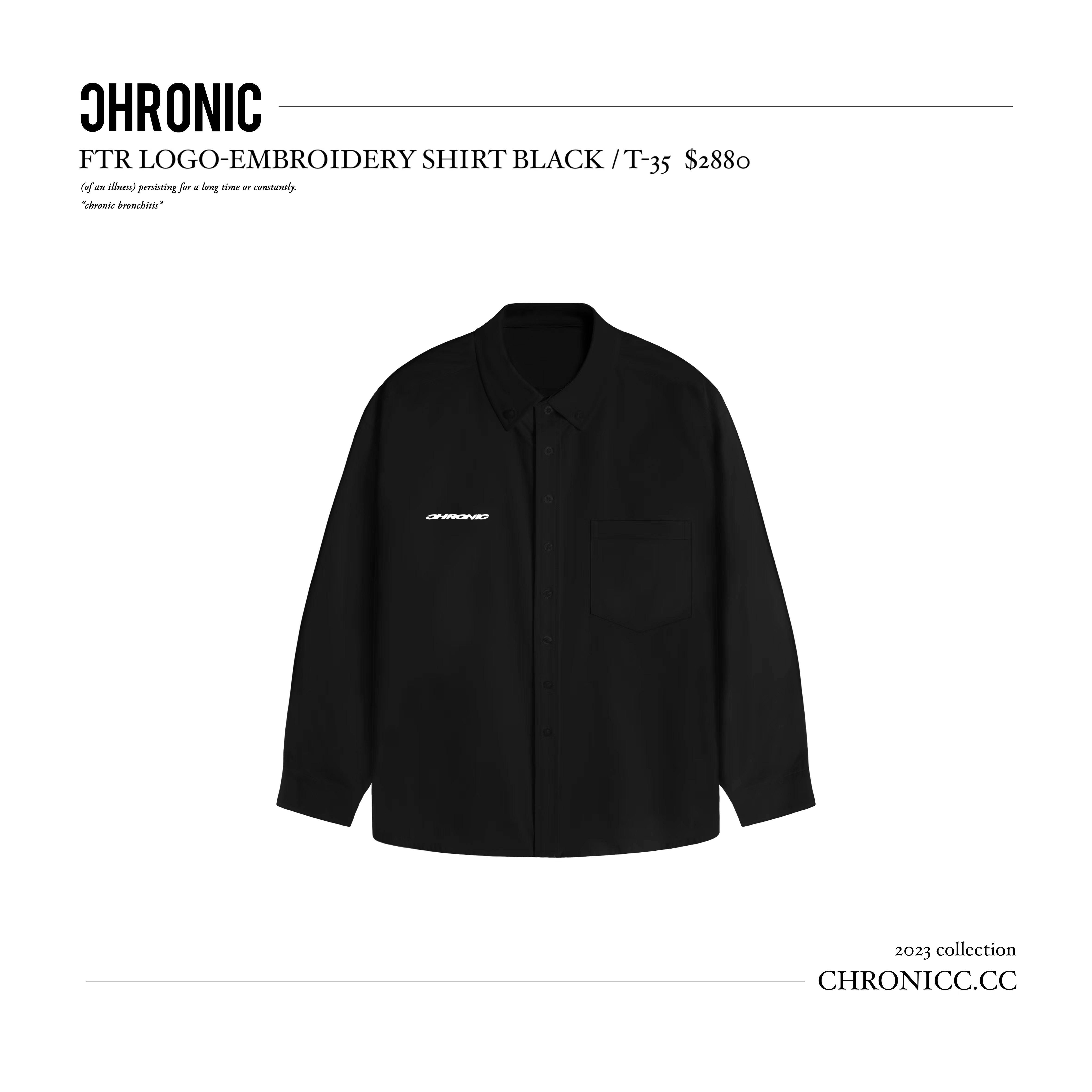 FTR LOGO-EMBROIDERY SHIRT BLACK / T-35