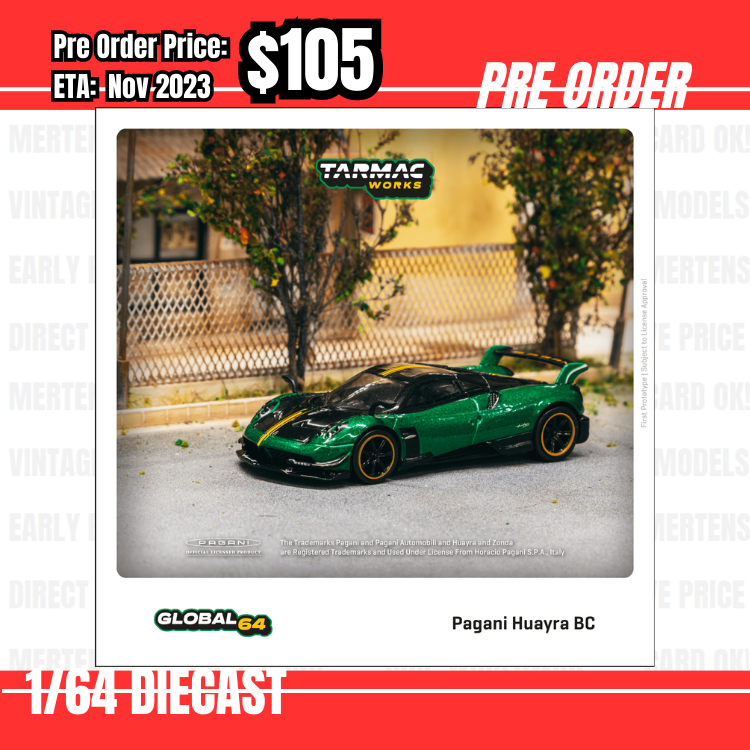 Pre Order-$105 Tarmac 1:64 Pagani Huayra BC Trifoglio Verde [OD15/06]