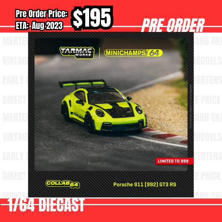 Pre Order-$195 Tarmac x Minichamps 1:64 Porsche 911 (992) GT3 RS Acid Green - Closed Wing [OD15/06]