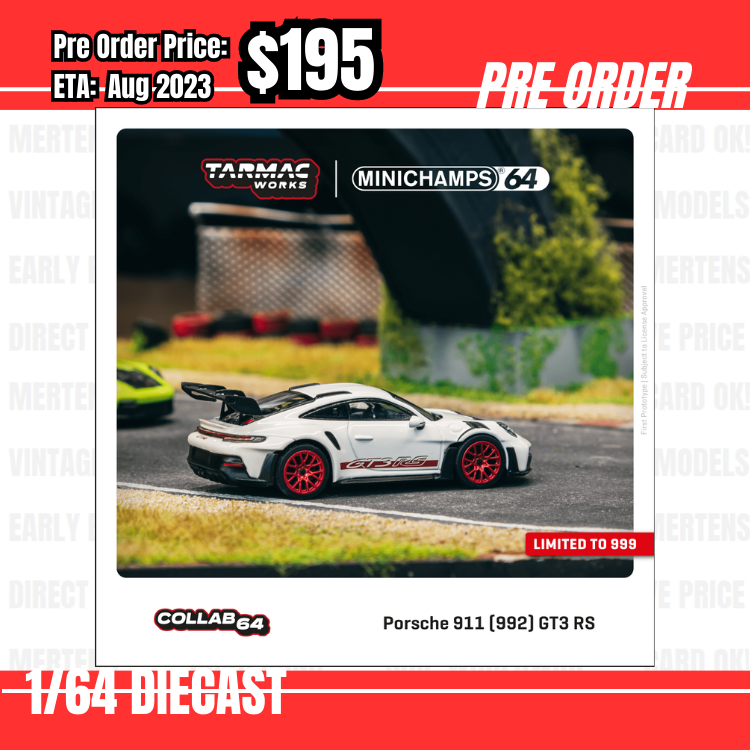 Pre Order-$195 Tarmac x Minichamps 1:64 Porsche 911 (992) GT3 RS White / Red - DRS Wing [OD15/06]