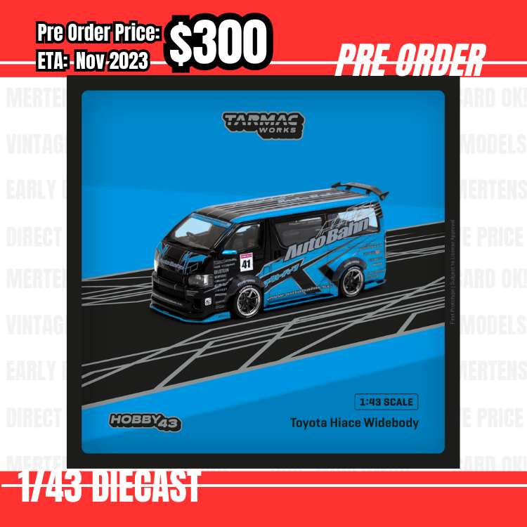 Pre Order-$300 Tarmac 1:43 Toyota Hiace Widebody Black / Blue [OD15/06]