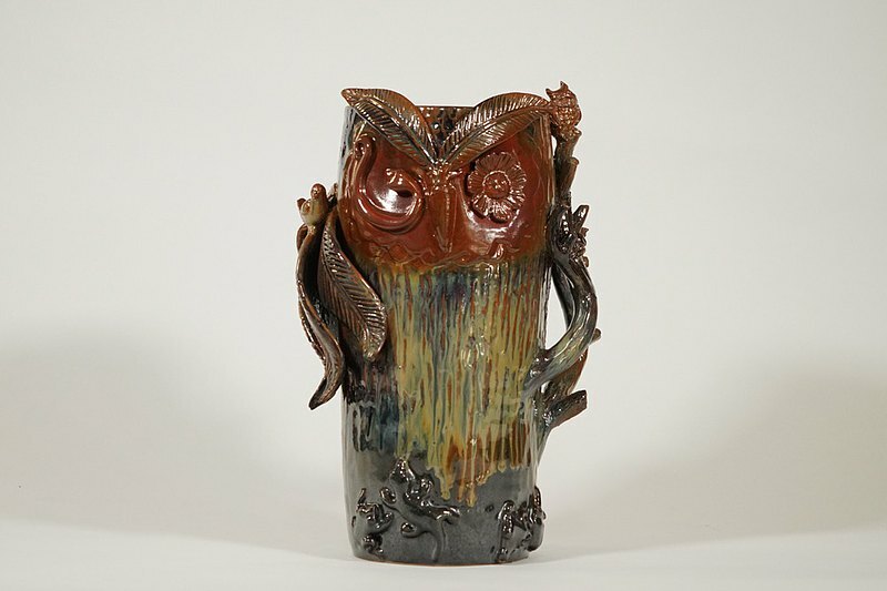 樹精靈│貓頭鷹 花器 花瓶│多層天目釉融合│陶藝家李淳雄 作