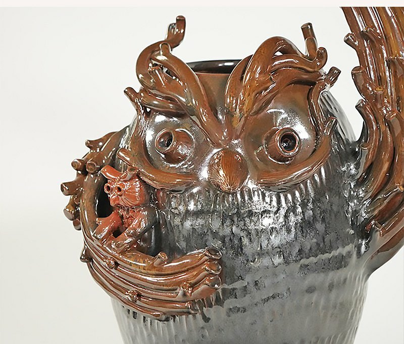 親情│貓頭鷹 花器 花瓶│多層天目釉融合│陶藝家李淳雄 作