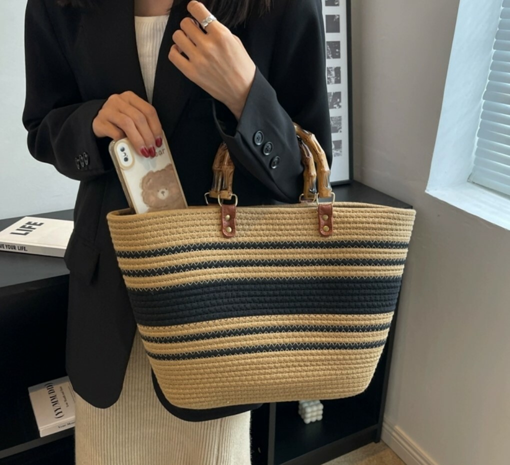 度假風大容量復古草編包