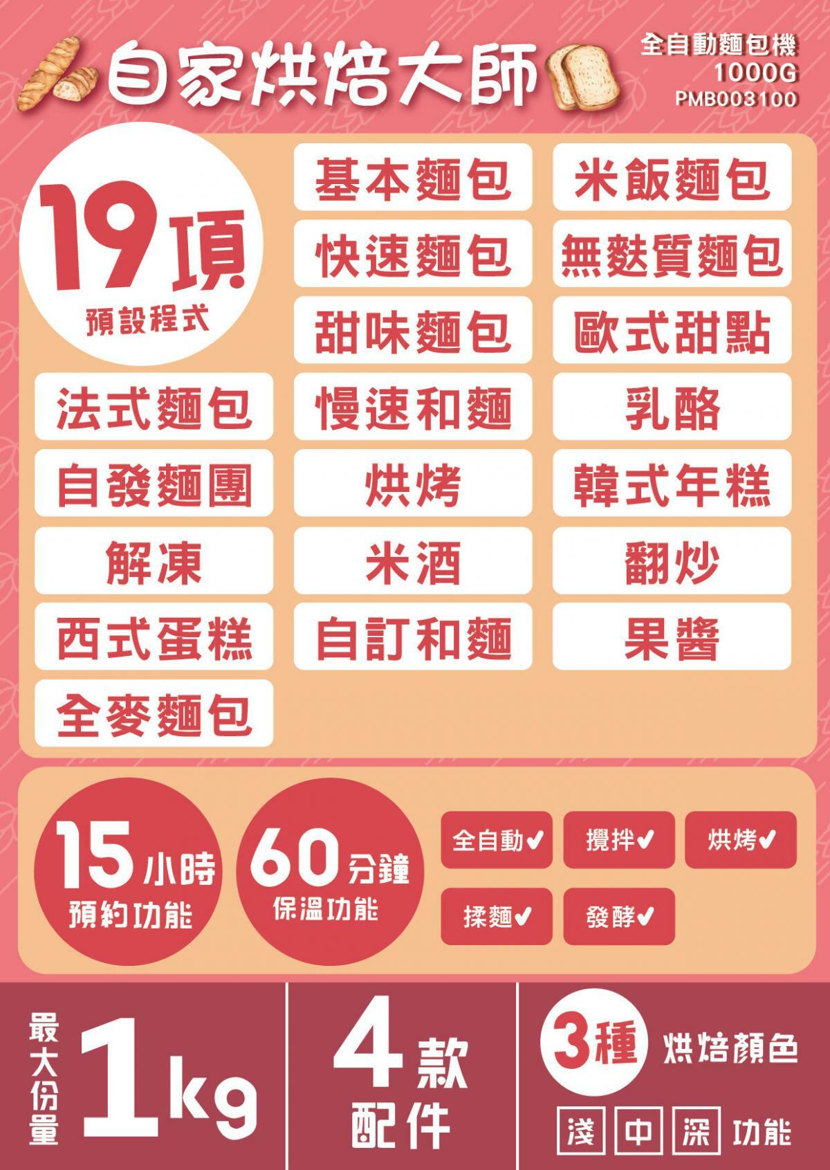 普樂氏 1000g 全自動麵包機 (PMB003100)