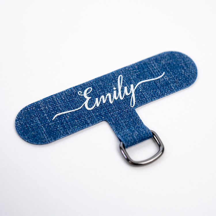 手機掛繩夾片 - (牛仔藍墊片) - 簽名字體