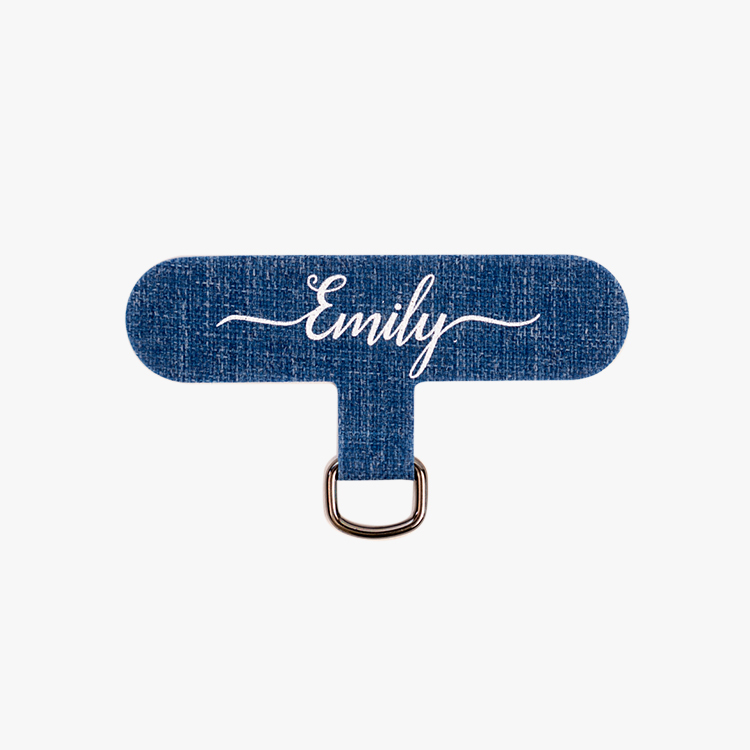 手機掛繩夾片 - (牛仔藍墊片) - 簽名字體