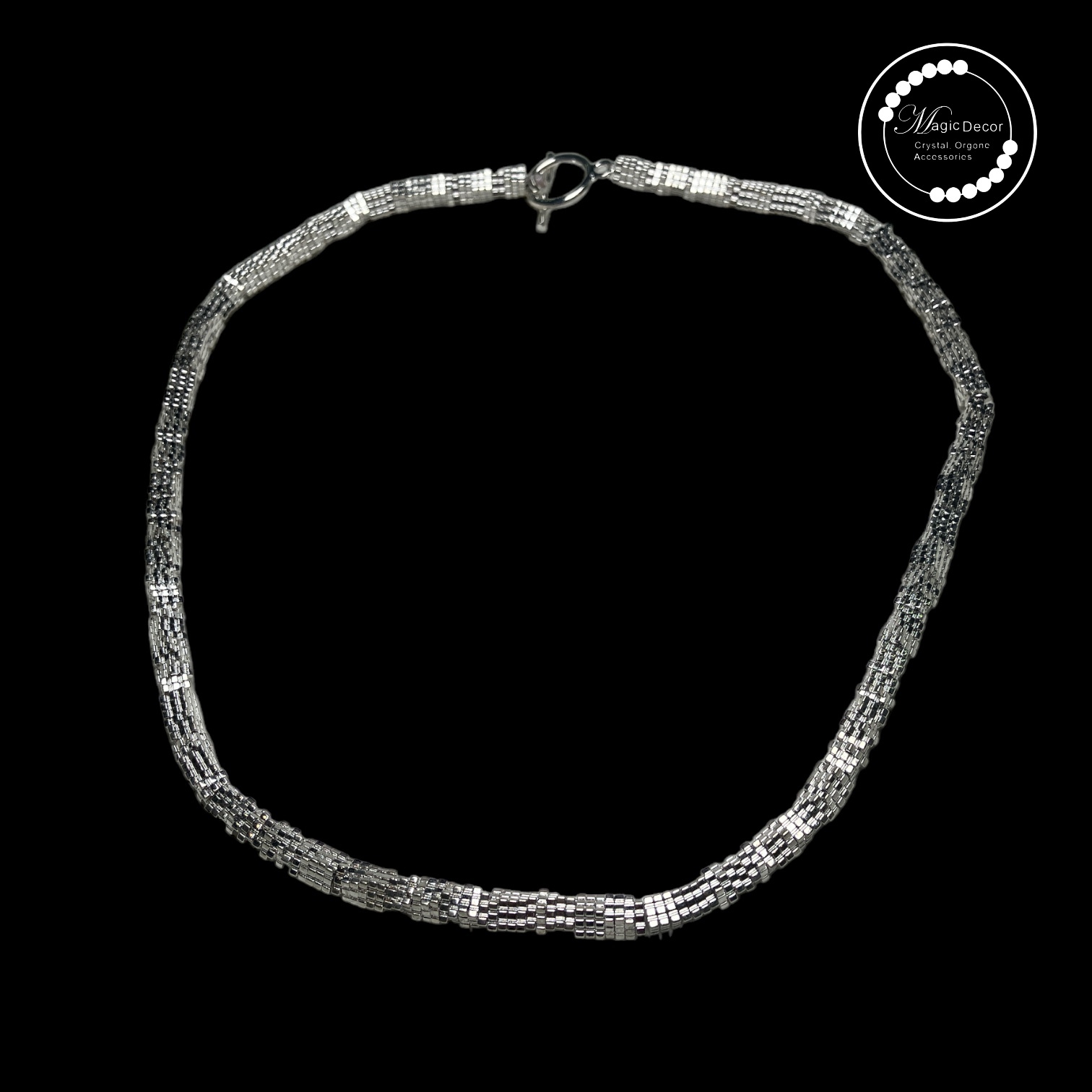 250703 - A26 黑膽石白銀電鍍型格設計OT扣頸鏈