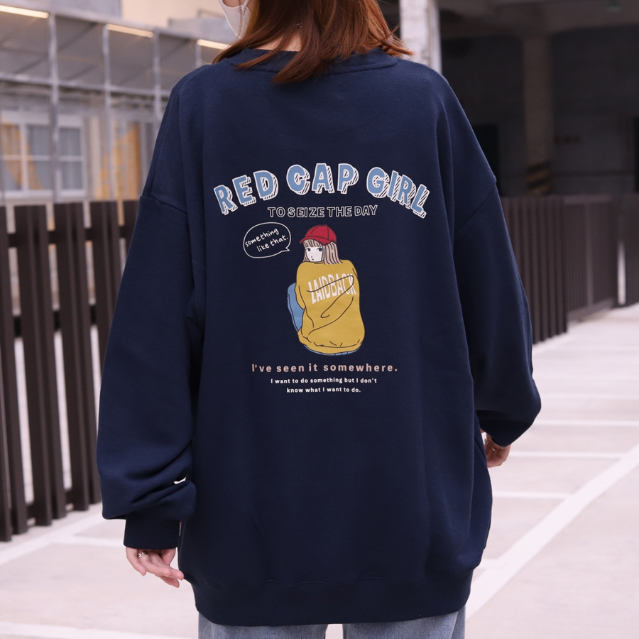 Red Cap Girl Laidback 寬鬆大學Tee 23508