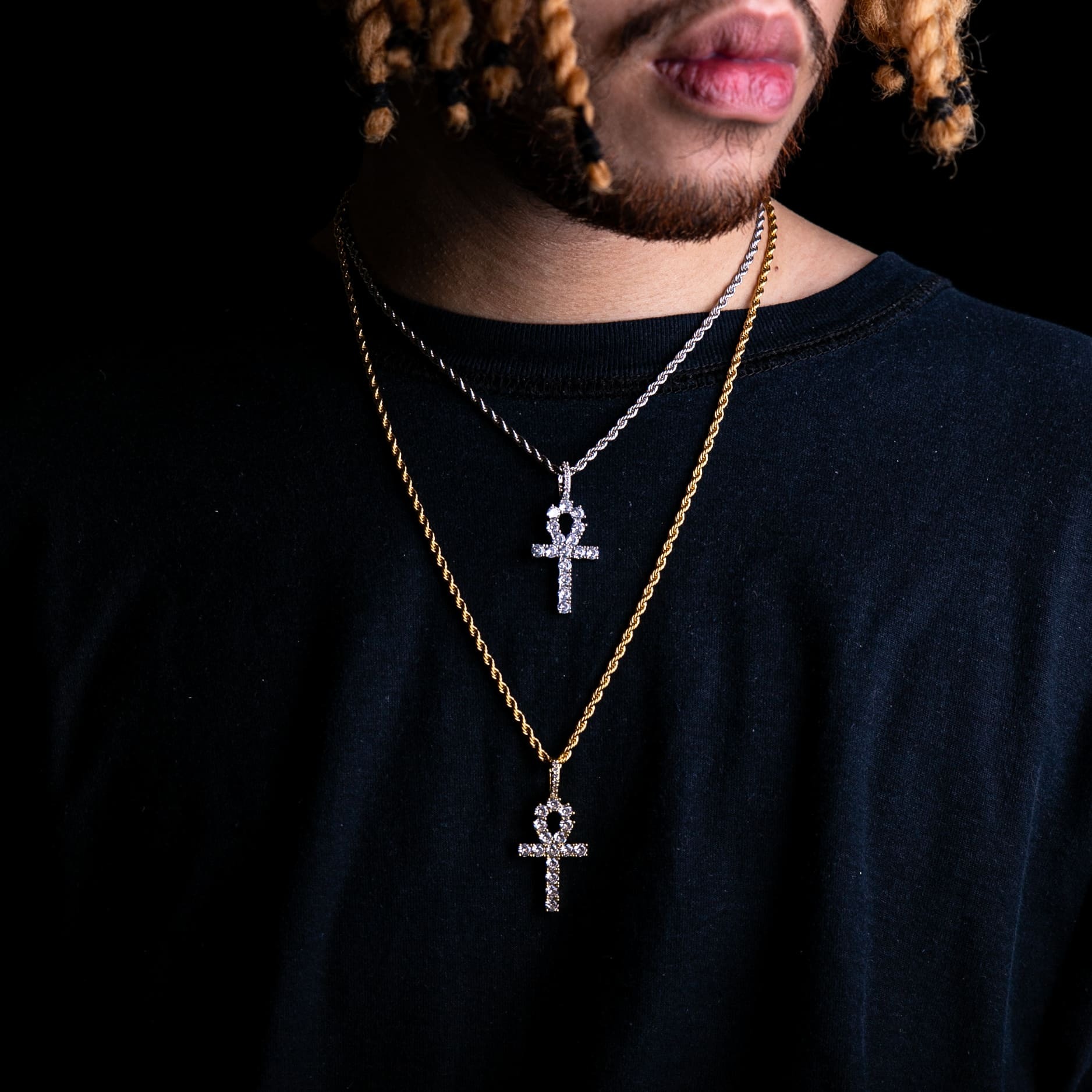 經典鑲鑽安卡十字架墜飾