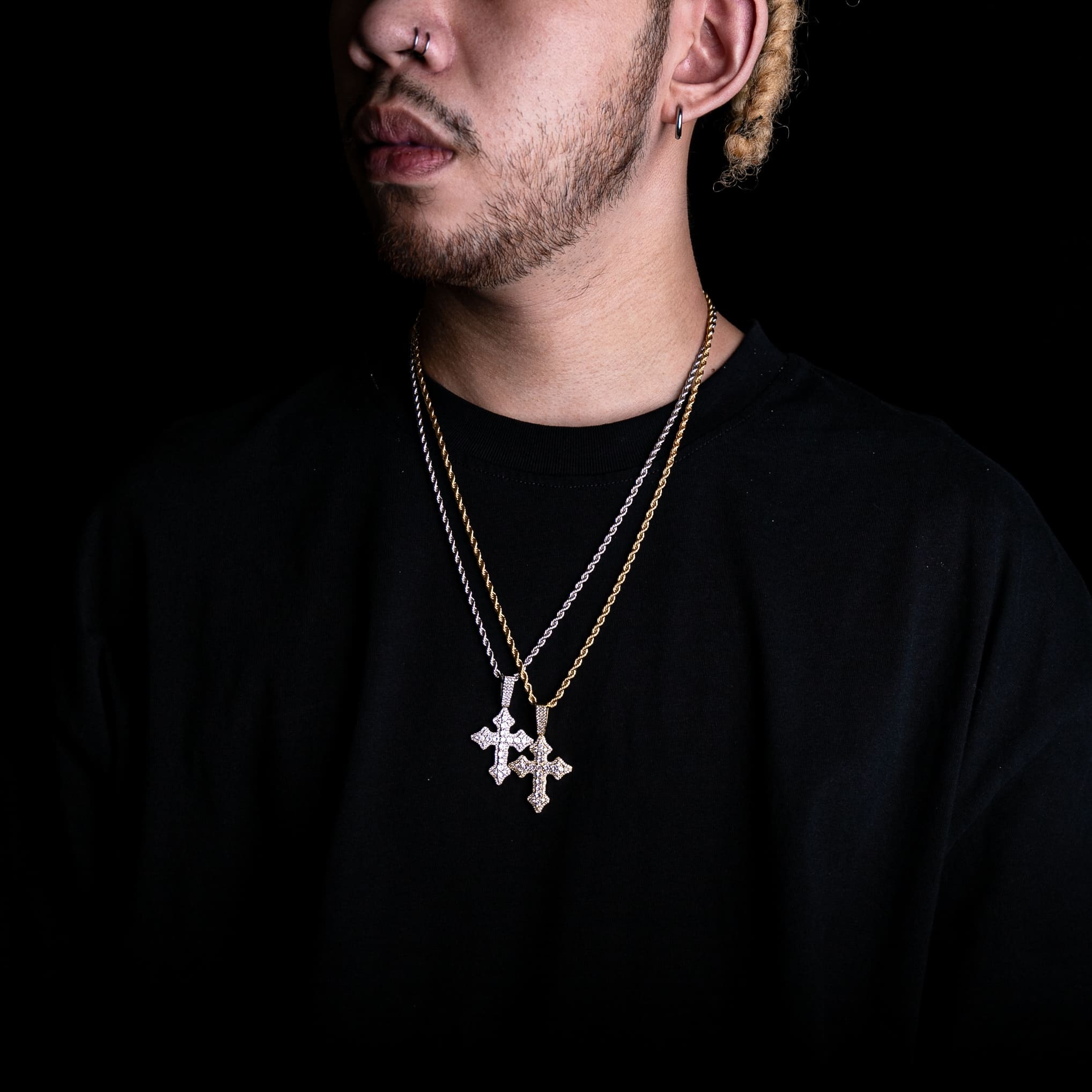 滿鑲雙層復古十字架