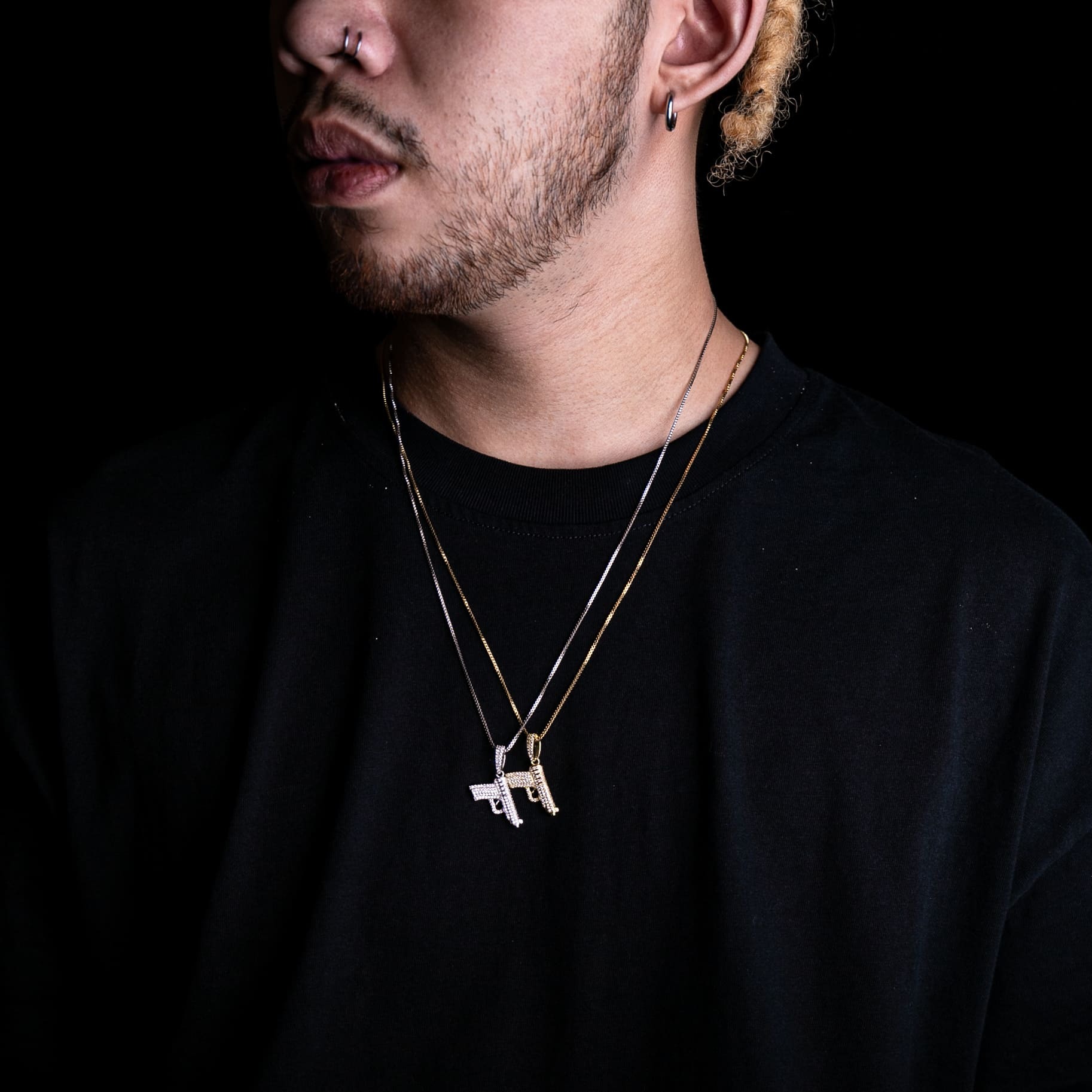 925純銀滿鑲手槍墜飾