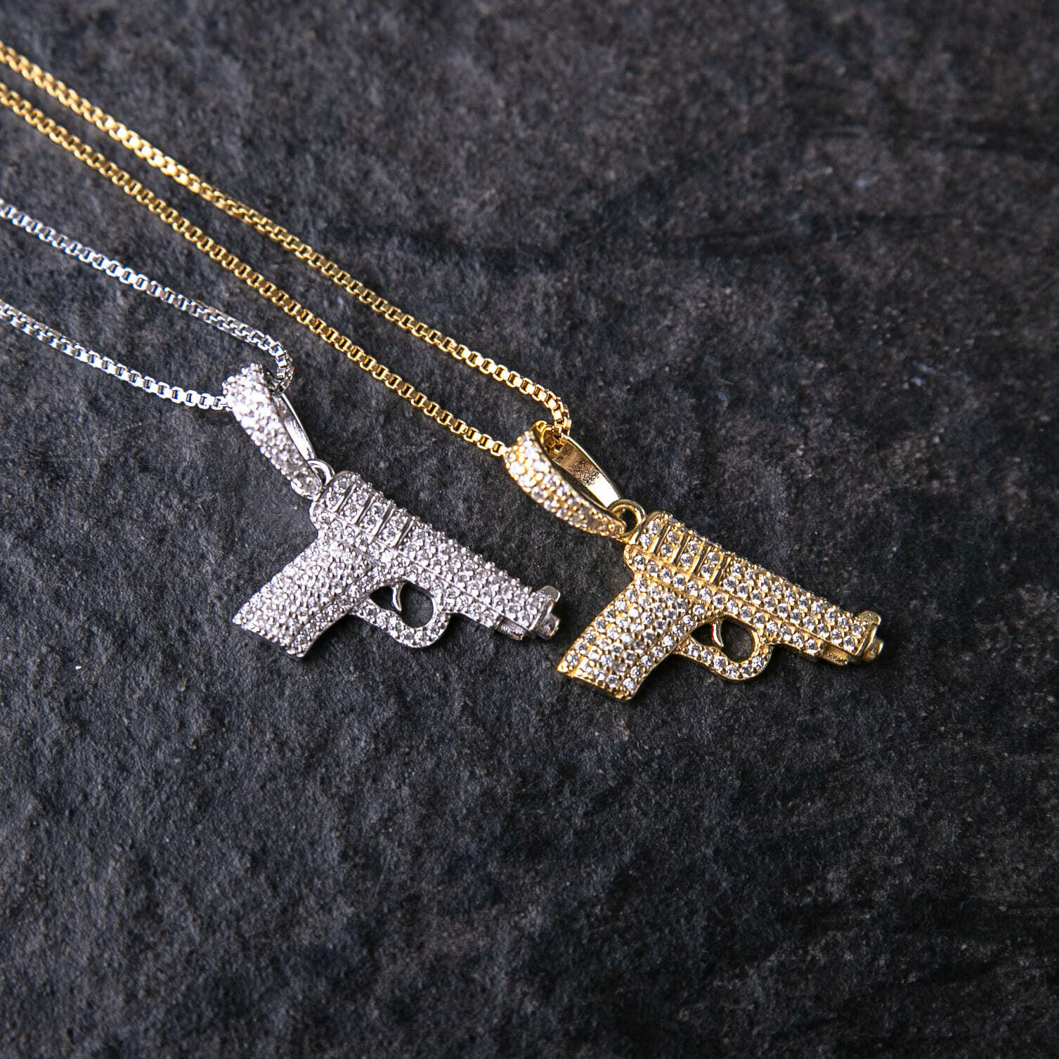 925純銀滿鑲手槍墜飾