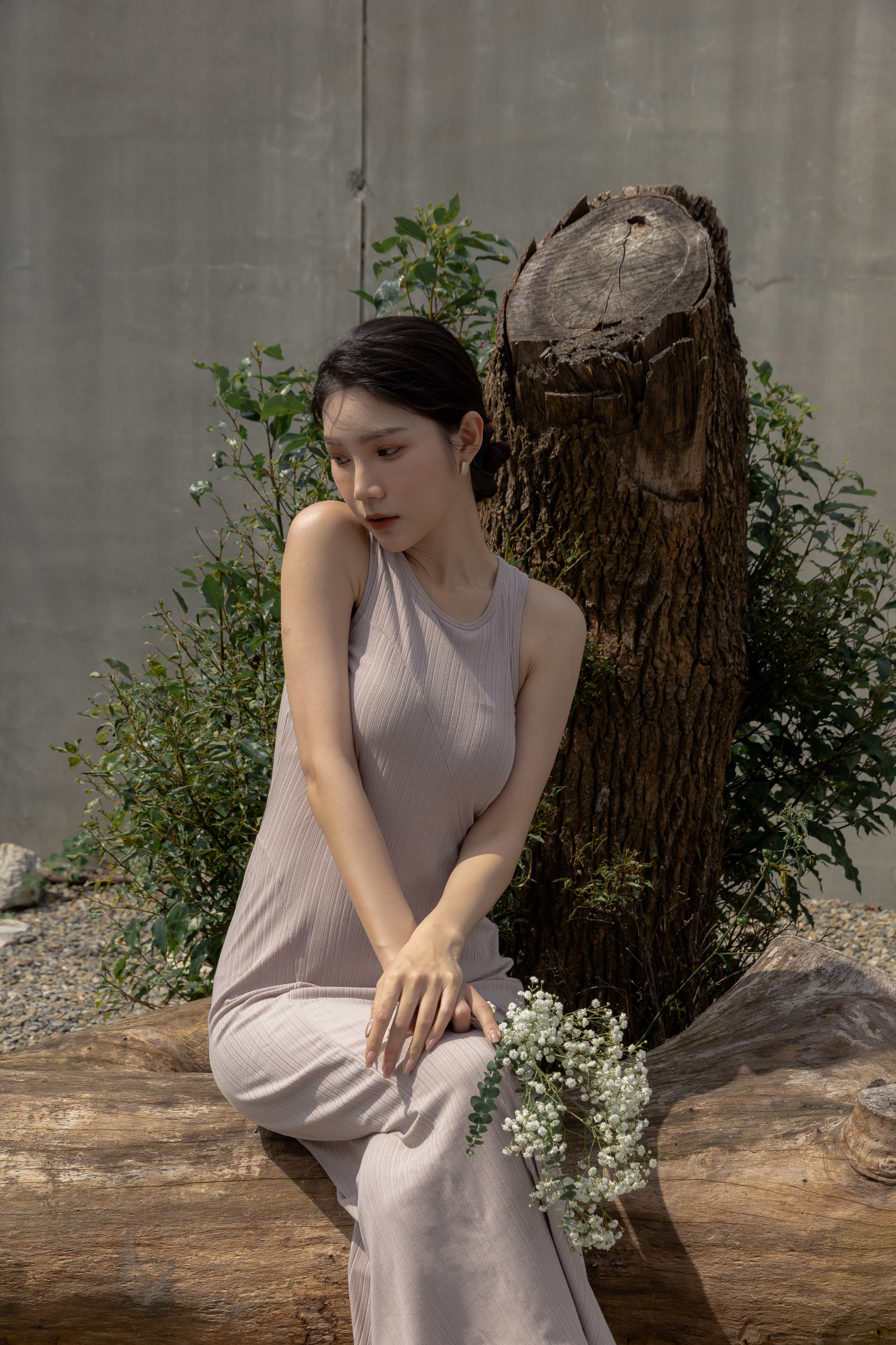 微削肩BRA TOP針織長洋- 裸粉