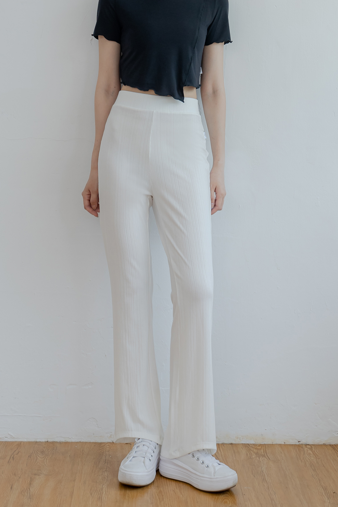 前短後長修身長褲- 白