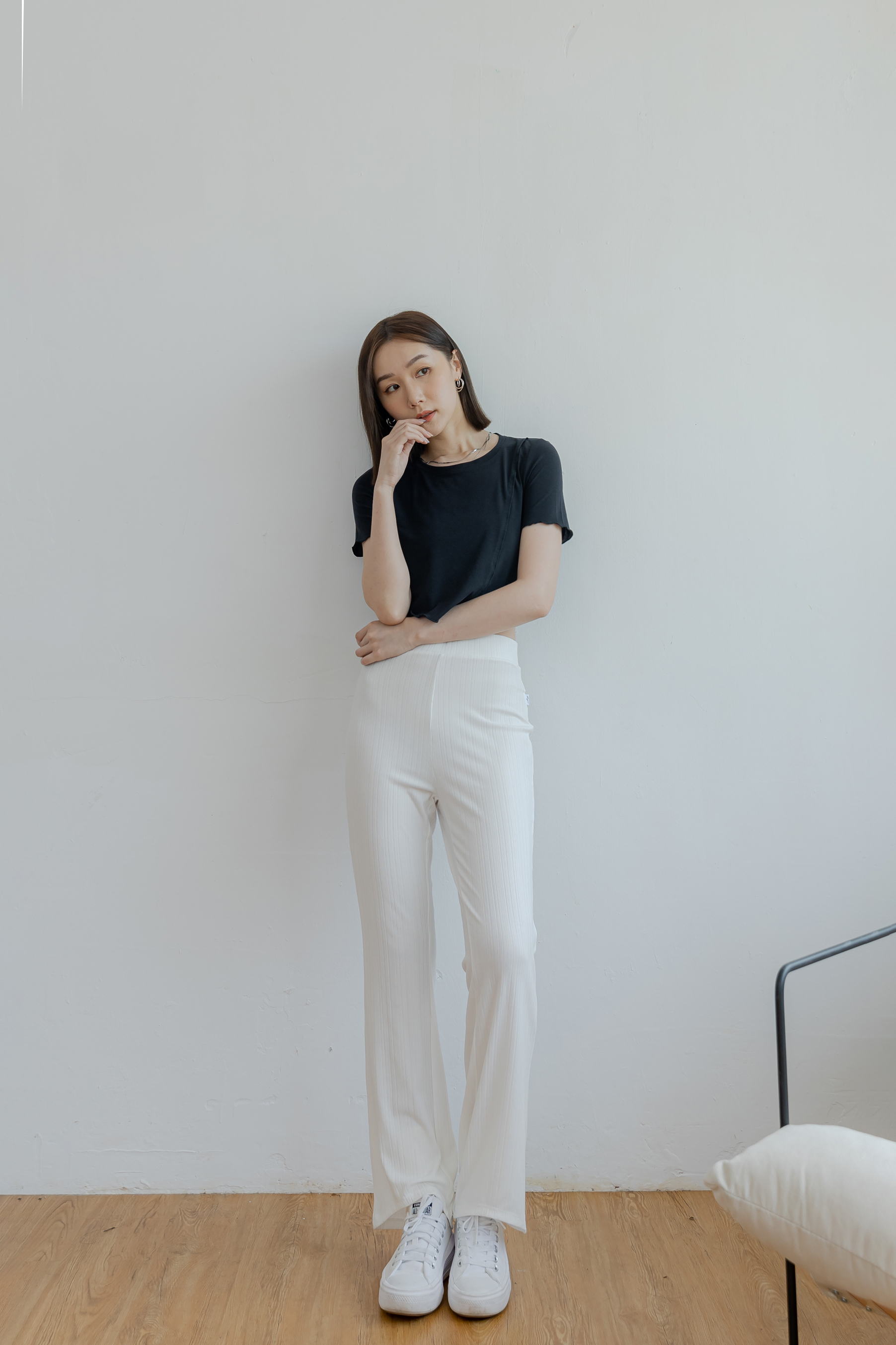 前短後長修身長褲- 白