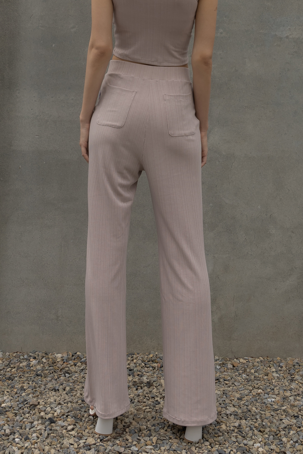 前短後長修身長褲- 裸粉