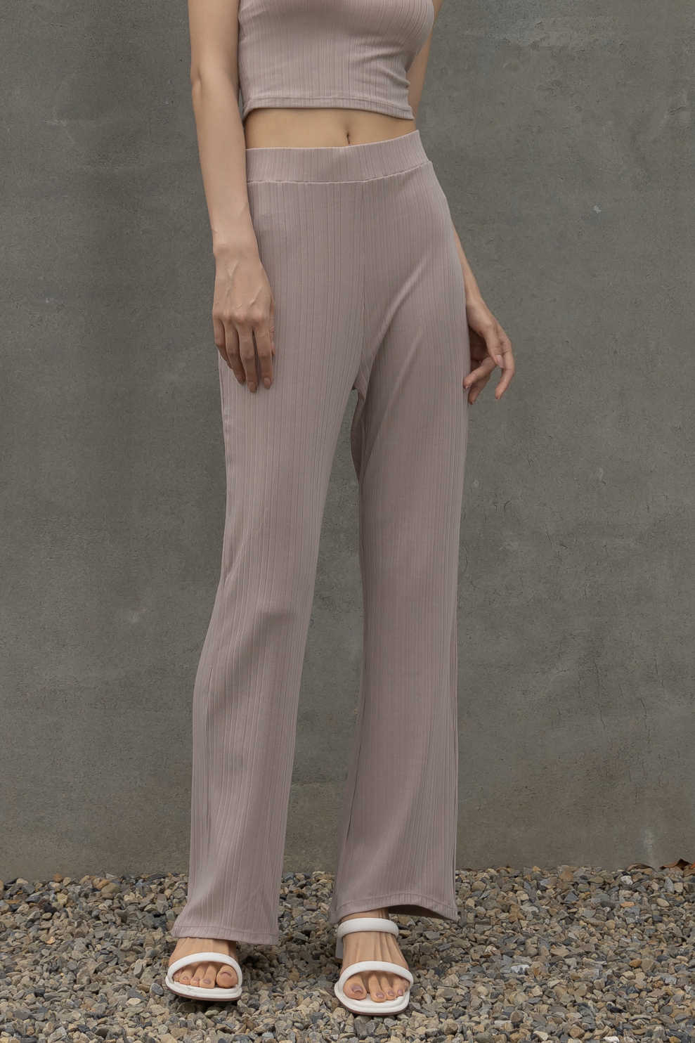 前短後長修身長褲- 裸粉