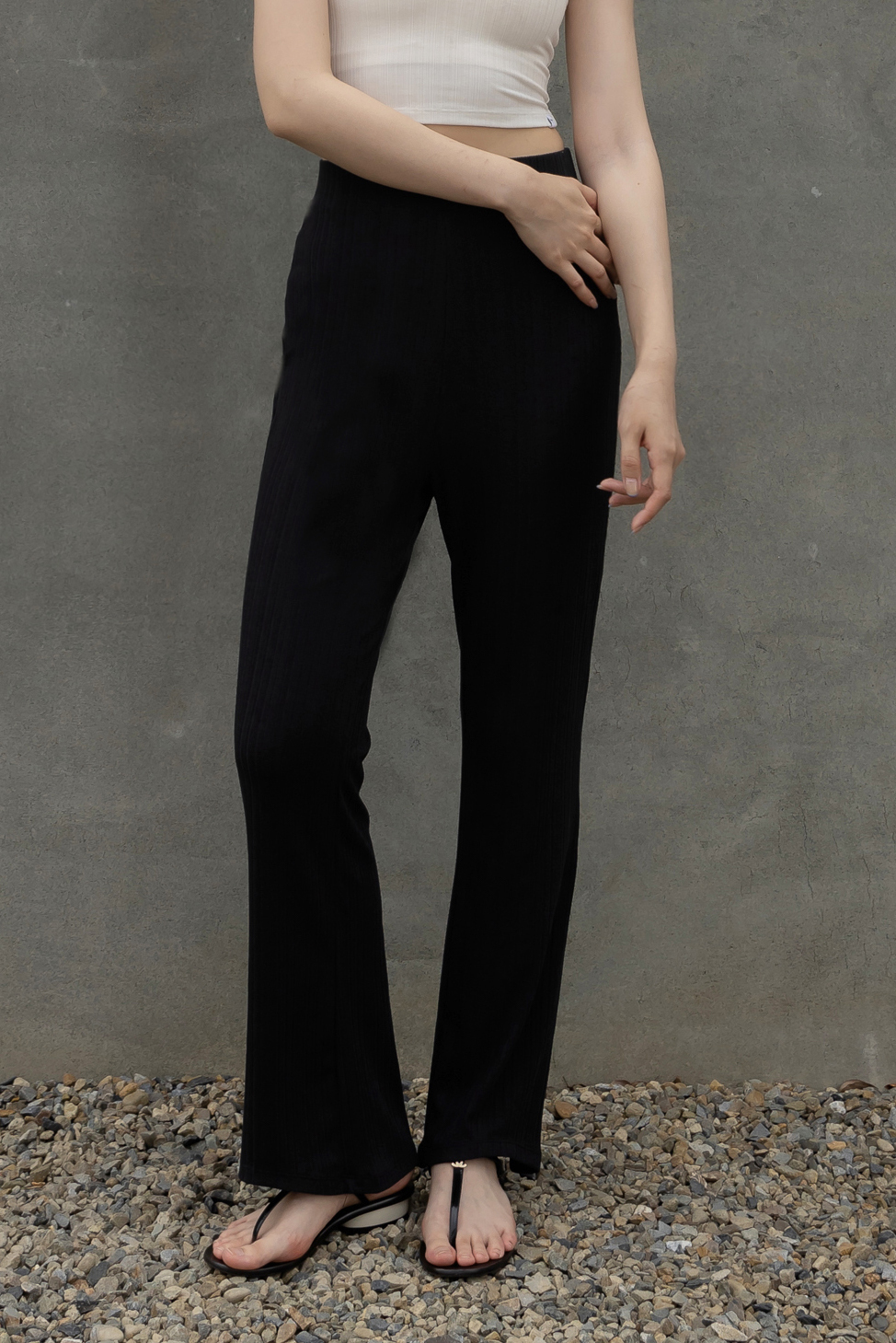 前短後長修身長褲- 黑