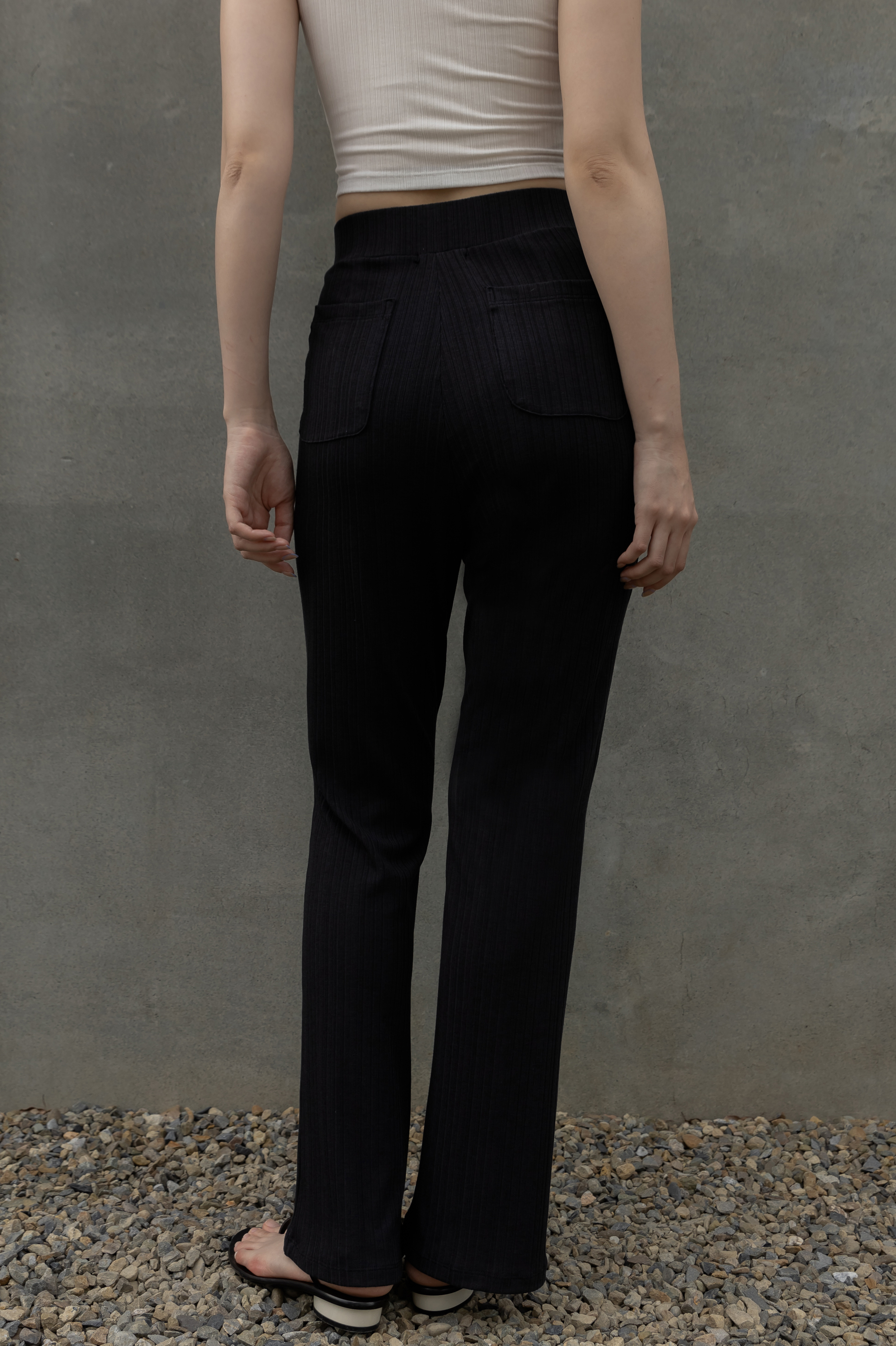 前短後長修身長褲- 黑