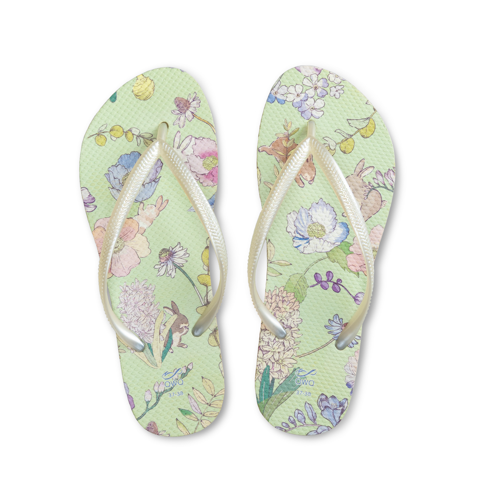 露台上的波麗 夏綠蒂 女款細帶人字夾腳拖鞋 沙金底白帶