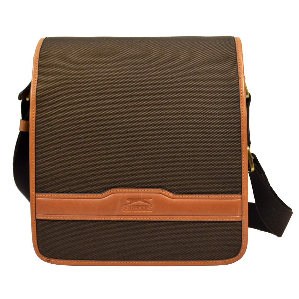 【Slazenger 史萊辛格】 單層直式真皮肩背包/側背包/休閒包(咖)