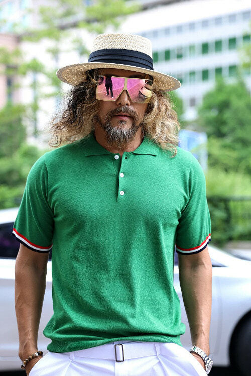 樹形色珠地棉領子短袖T恤