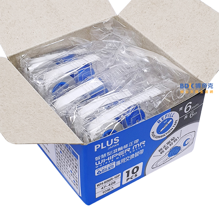 PLUS 台灣普樂士 WH-606R-10P MR智慧型滾輪修正帶替帶(環保盒10入) 47-428 6mm 藍