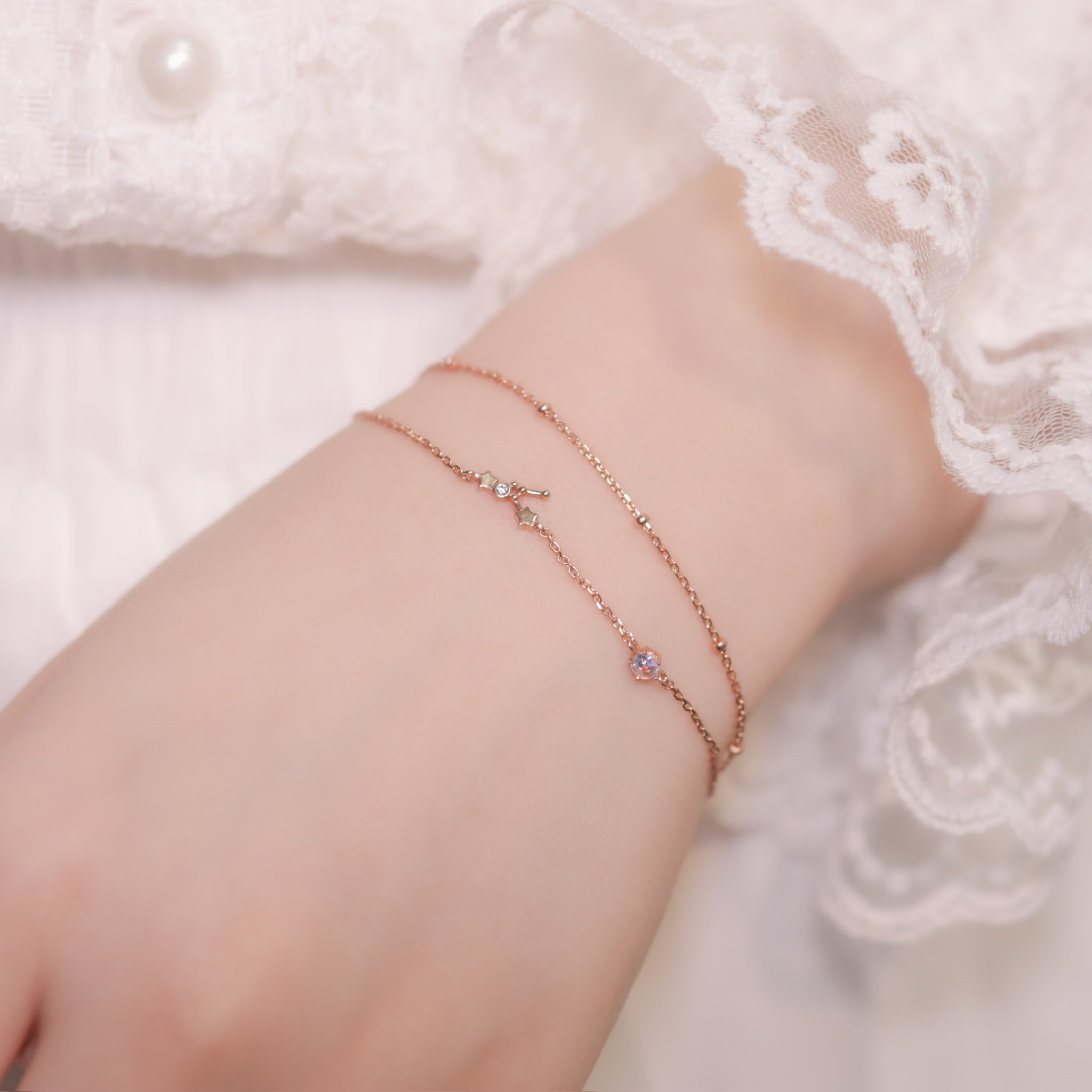 | 925純銀・厚鍍玫瑰金 | 巨蟹座雙層手鏈 | BR0396 |