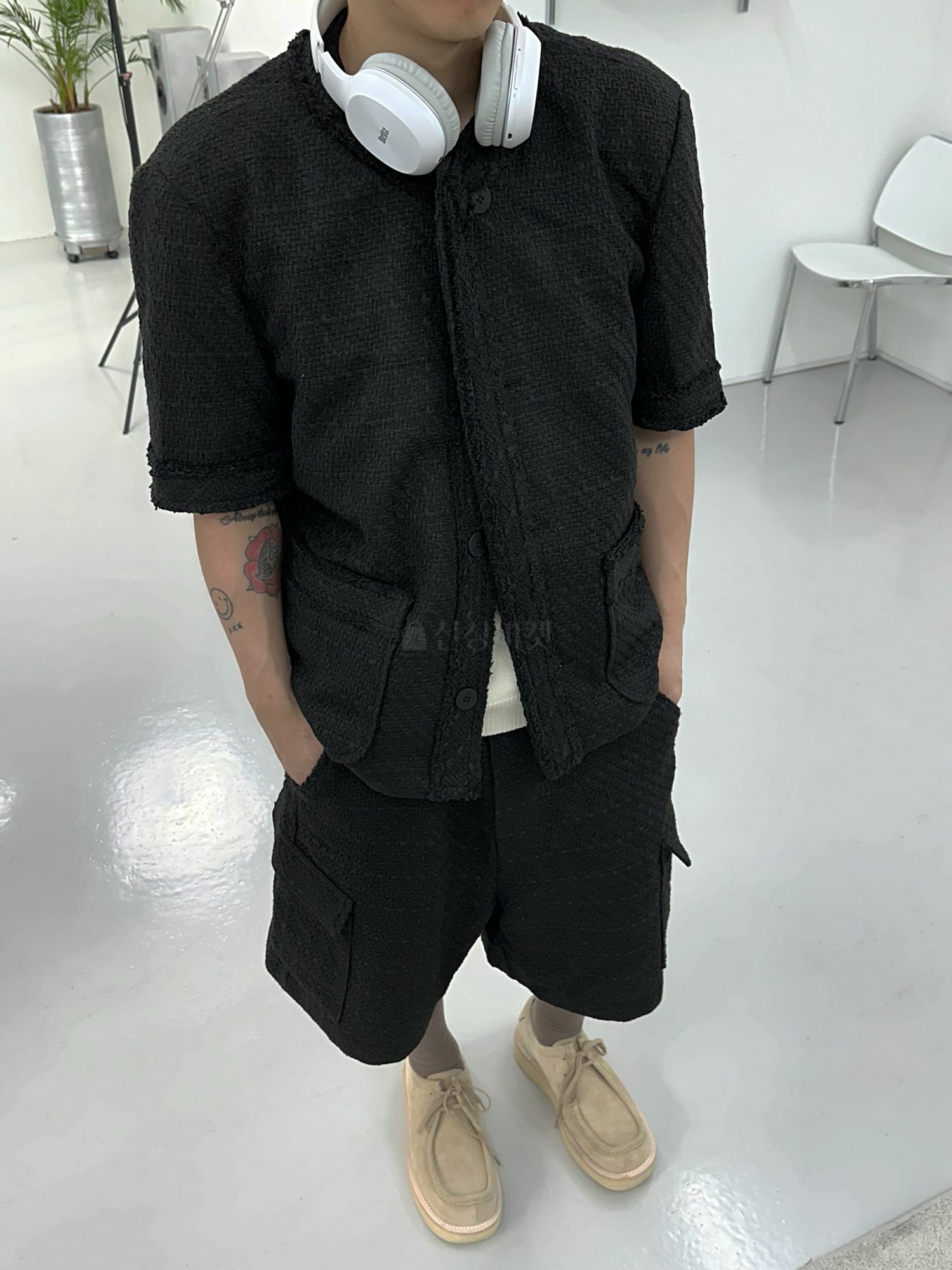 粗花呢小香寬鬆短袖夾克