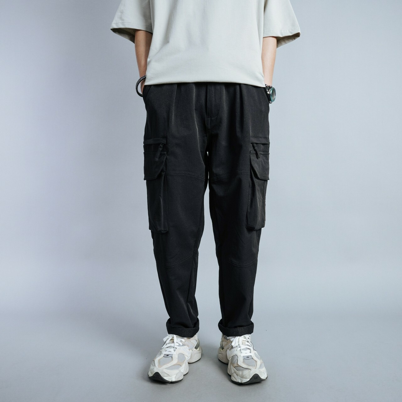 #0420 多口袋拉鍊 工裝彈力長褲