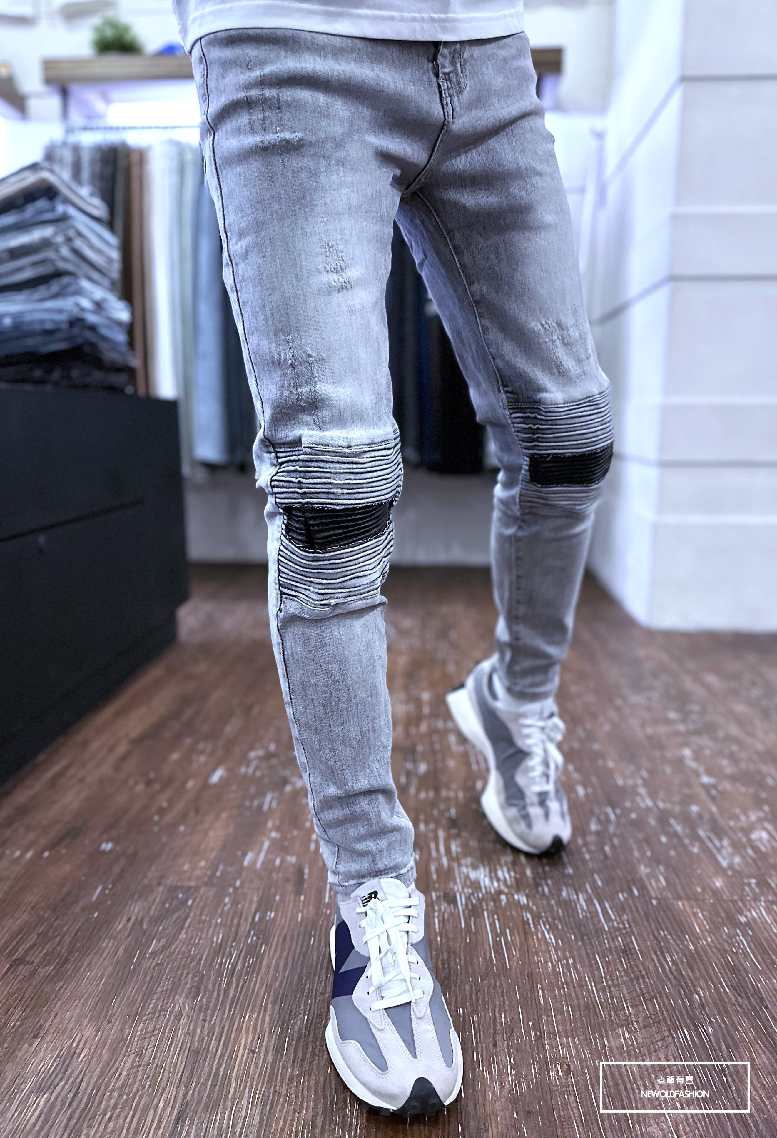 『新品上市』重磅皮革機車補丁小直筒(NOF23063883)