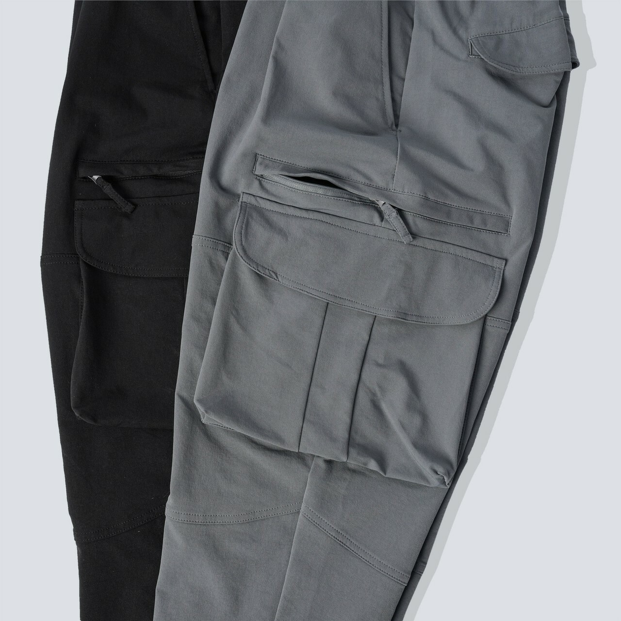 口袋拉鍊工裝彈長褲側面商品照