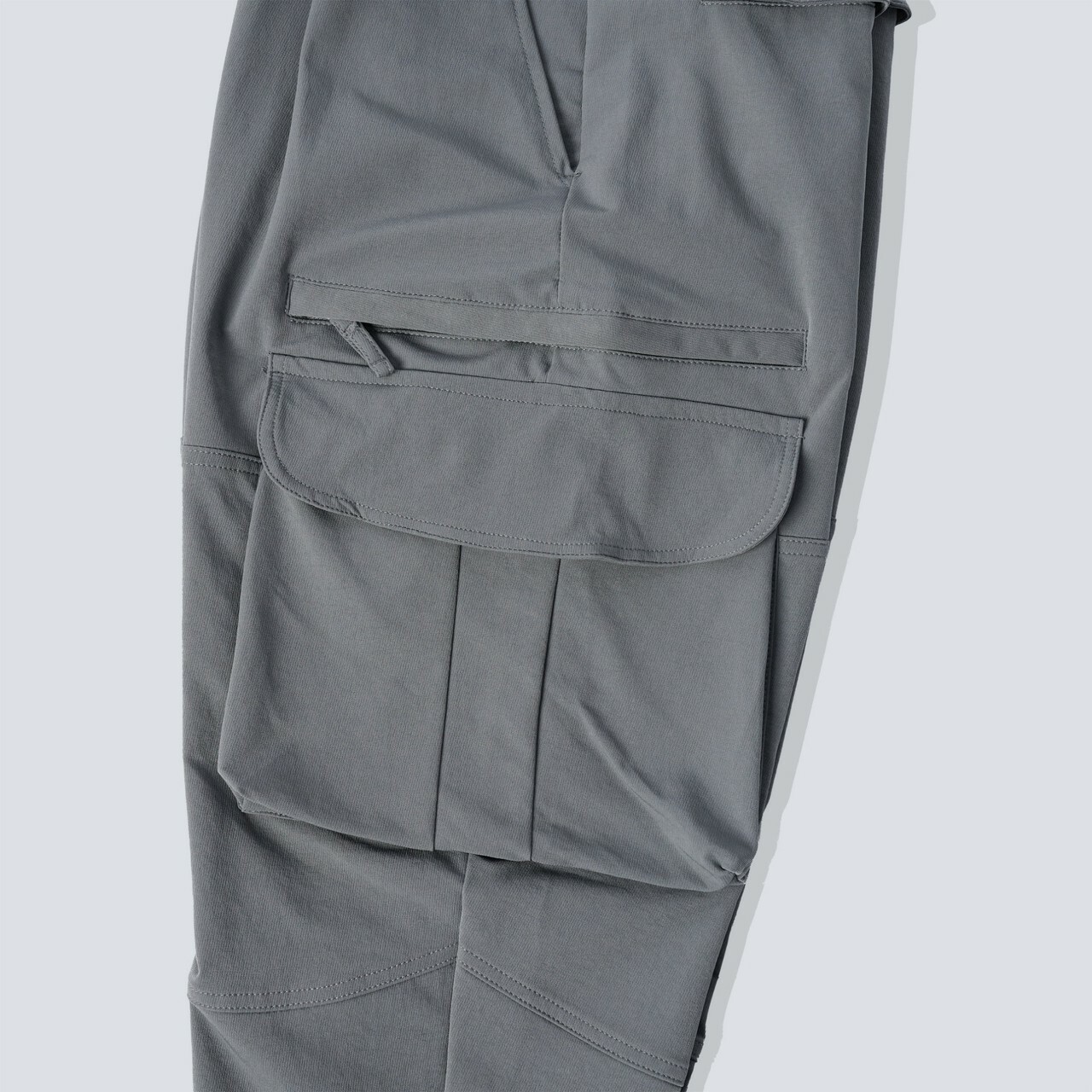 口袋拉鍊工裝彈長褲灰色口袋照